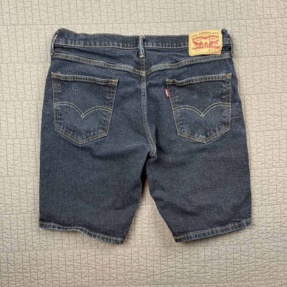 Levis 511 Shorts Men 34 (32) Blue Dark Wash Denim Jean Jorts 10" Inseam - Picture 3 of 10